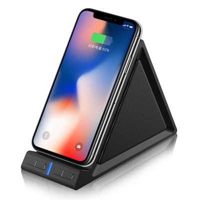 10W fast charger desktop stand phone holder wireless charger with  BT speaker Stand wireless charger speaker